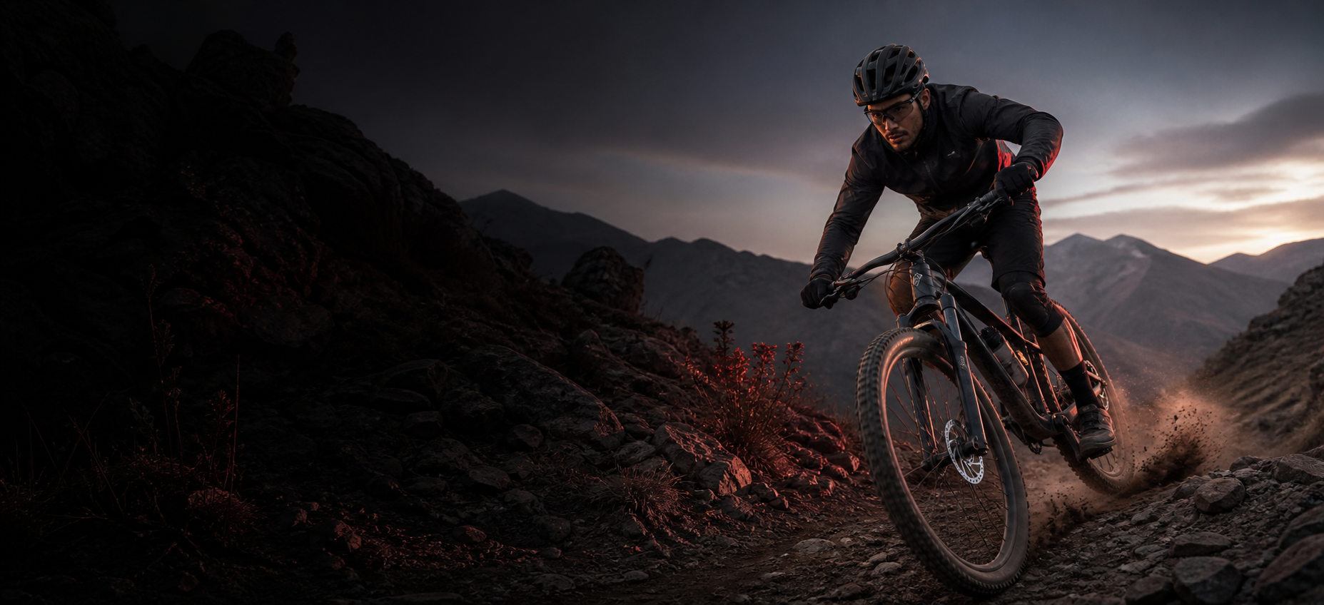 Ciclista recorriendo una ruta de montaña al amanecer